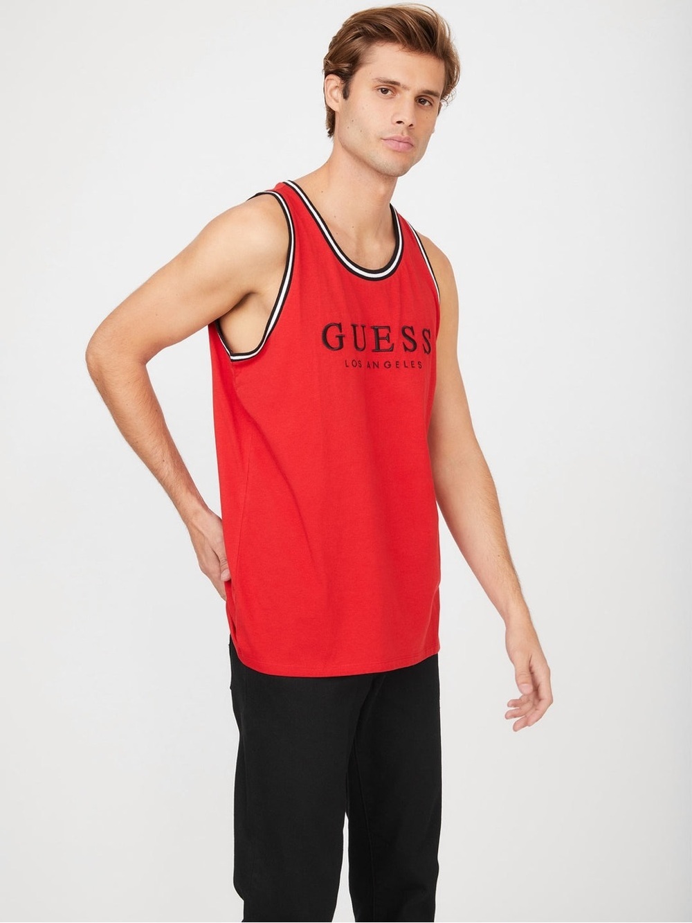 New GUESS Red Logo Tank with Contrast Trim SZ M